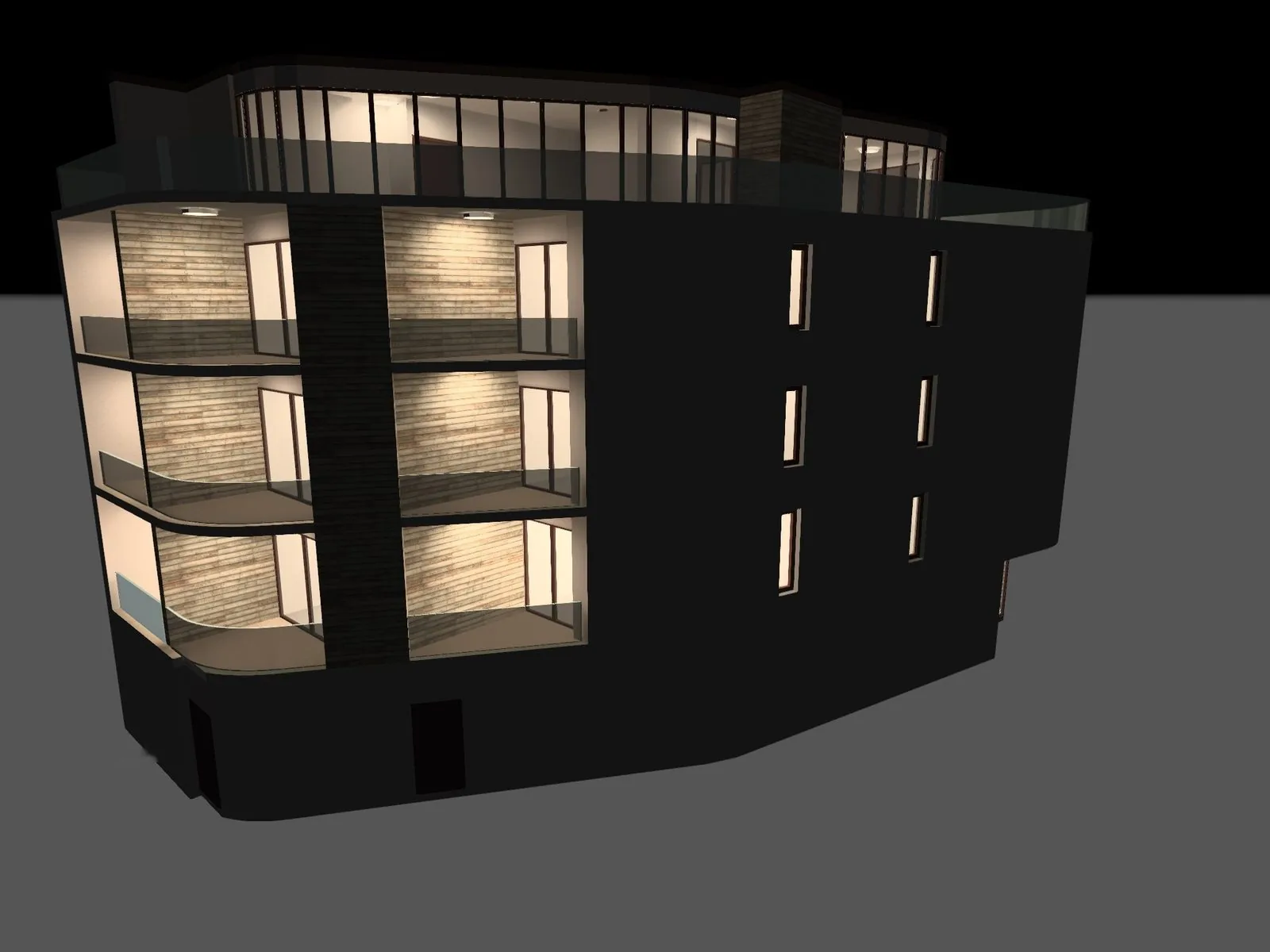 Hotel u Soko Banji — noćni prikaz objekta sa osvetljenim apartmanima, render