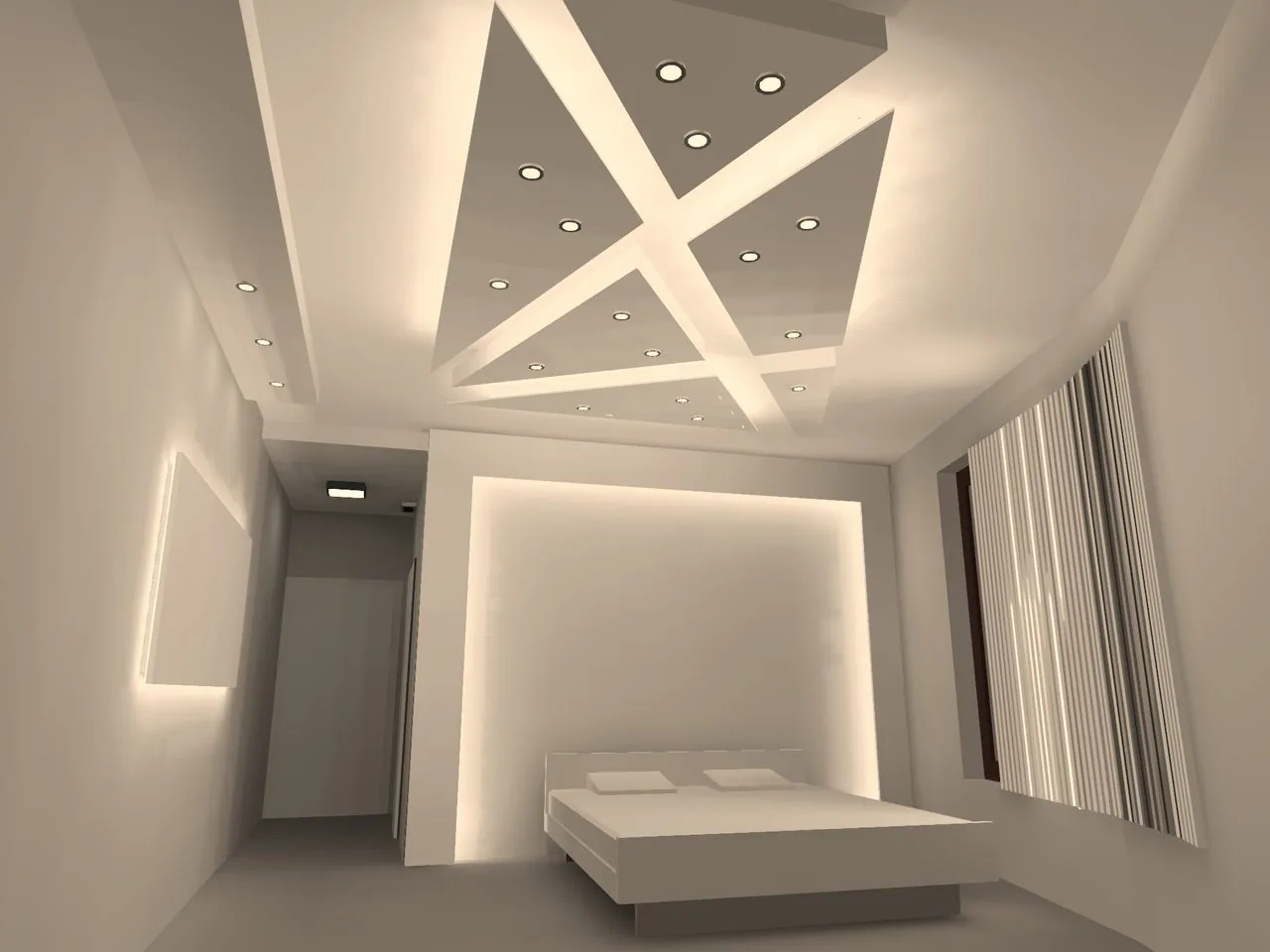 Hotelski apartman — dekorativni spušteni plafon sa ugradnim downlight svetiljkama i LED cove rasvetom