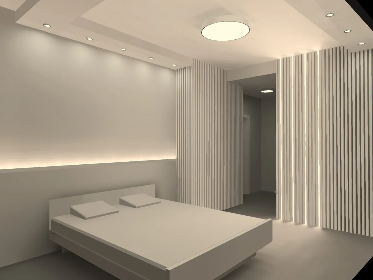 Hotelski apartman — toplo ambijentalno osvetljenje, akcentne lamele i ugradne svetiljke