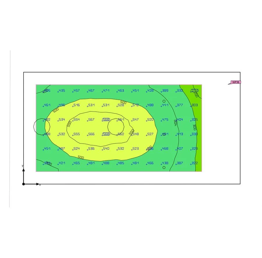 DIALux isolux working-plane calculation