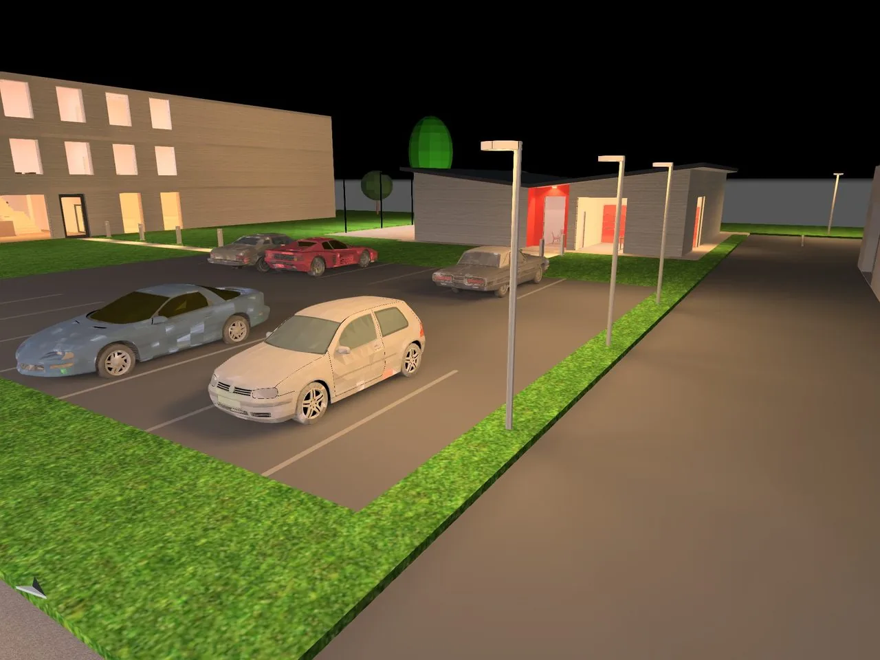 Osvetljenje parkinga i prilaza objektu noću — DIALux